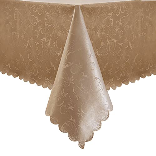 Romanstile Vinyl Tablecloth Rectangle 100 Waterproof Outdoor Heavy Duty Table Cloth with Flannel Backing Stain Resistant Plastic PU Table Cover for Kitchen Dining Flower Champagne 60 x 120