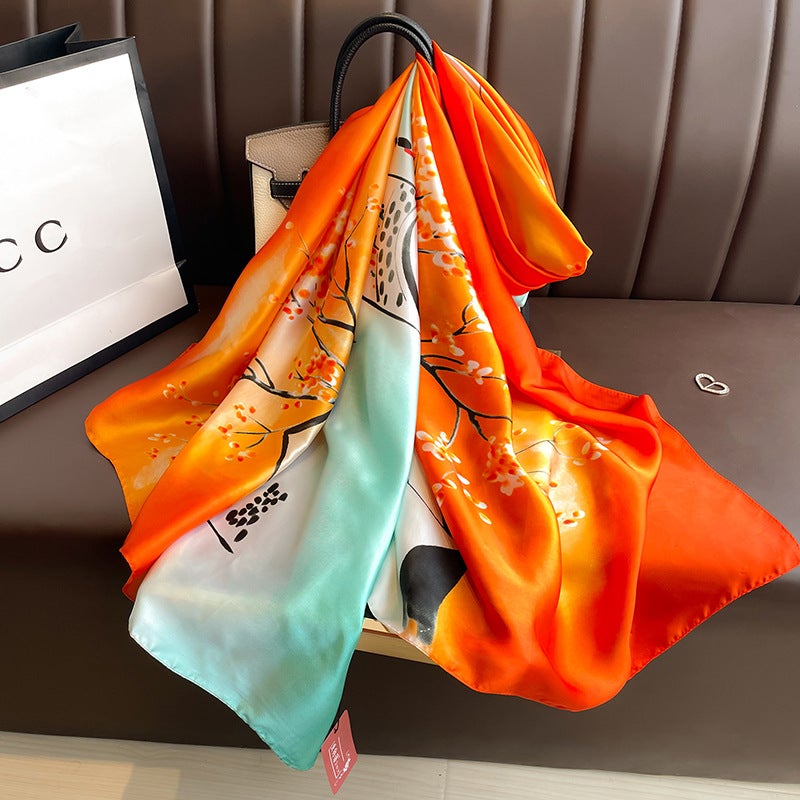 New Summer Lotus Yourou Yarn Long Scarf Shawl Scarf Sunscreen Li Jin Forged Printing Baotou Scarf Direct Selling Brick Red 