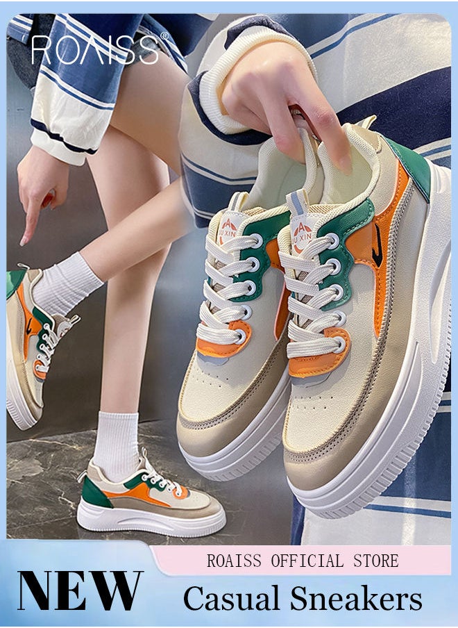 roaiss - Ladies Canvas Shoes Casual Shoes Sports Breathable and Wear-Resistant Street Style Mid-Top Sneakers Women's Fashion All-Match Color Block Sneakers Athlesiure Shoes - Image 1