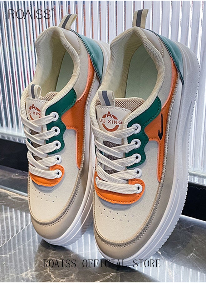 roaiss - Ladies Canvas Shoes Casual Shoes Sports Breathable and Wear-Resistant Street Style Mid-Top Sneakers Women's Fashion All-Match Color Block Sneakers Athlesiure Shoes - Image 1