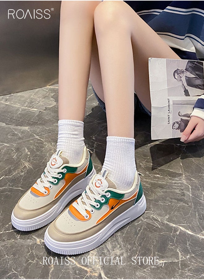 roaiss - Ladies Canvas Shoes Casual Shoes Sports Breathable and Wear-Resistant Street Style Mid-Top Sneakers Women's Fashion All-Match Color Block Sneakers Athlesiure Shoes - Image 1