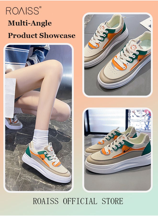 roaiss - Ladies Canvas Shoes Casual Shoes Sports Breathable and Wear-Resistant Street Style Mid-Top Sneakers Women's Fashion All-Match Color Block Sneakers Athlesiure Shoes - Image 1