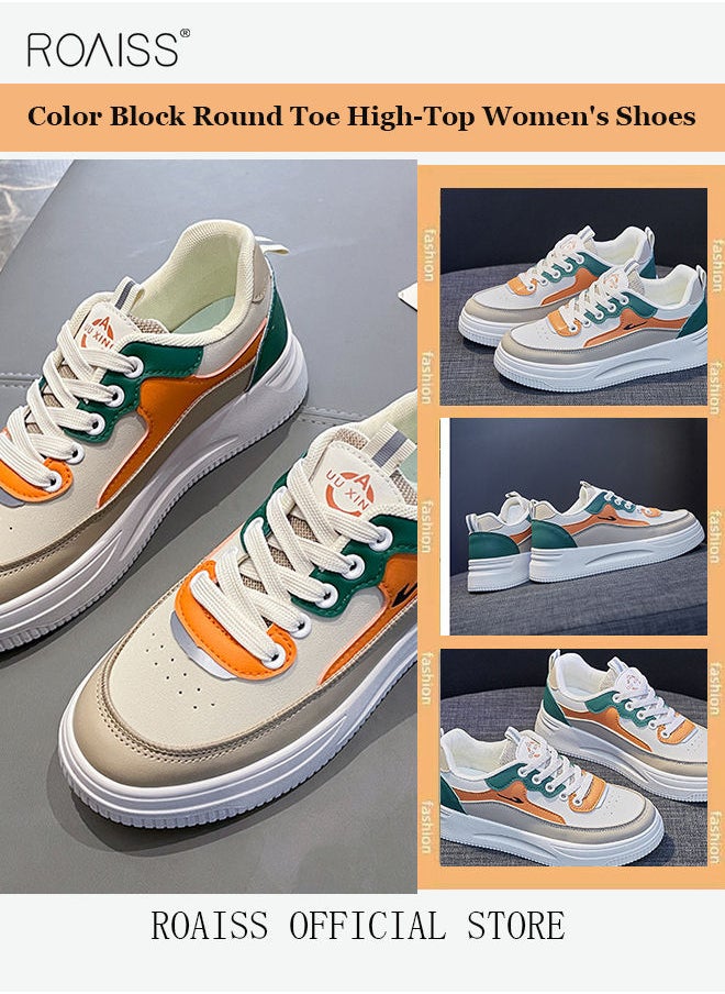 roaiss - Ladies Canvas Shoes Casual Shoes Sports Breathable and Wear-Resistant Street Style Mid-Top Sneakers Women's Fashion All-Match Color Block Sneakers Athlesiure Shoes - Image 1