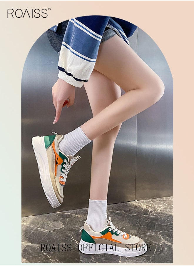 roaiss - Ladies Canvas Shoes Casual Shoes Sports Breathable and Wear-Resistant Street Style Mid-Top Sneakers Women's Fashion All-Match Color Block Sneakers Athlesiure Shoes - Image 1