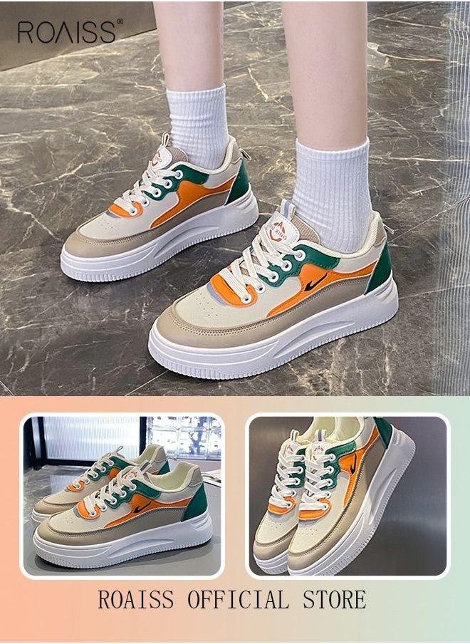 roaiss - Ladies Canvas Shoes Casual Shoes Sports Breathable and Wear-Resistant Street Style Mid-Top Sneakers Women's Fashion All-Match Color Block Sneakers Athlesiure Shoes - Image 1