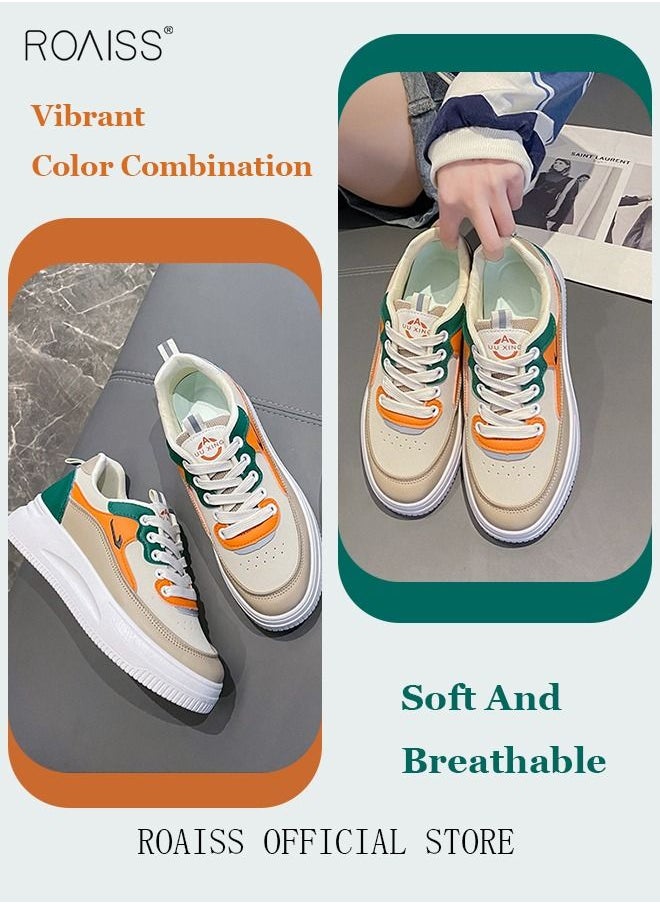 roaiss - Ladies Canvas Shoes Casual Shoes Sports Breathable and Wear-Resistant Street Style Mid-Top Sneakers Women's Fashion All-Match Color Block Sneakers Athlesiure Shoes - Image 1