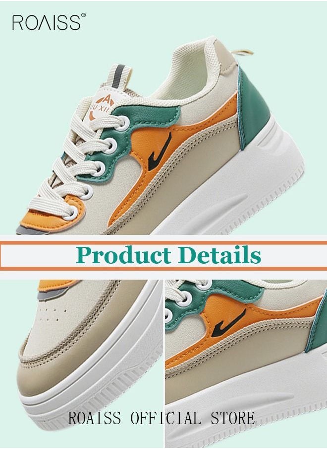 roaiss - Ladies Canvas Shoes Casual Shoes Sports Breathable and Wear-Resistant Street Style Mid-Top Sneakers Women's Fashion All-Match Color Block Sneakers Athlesiure Shoes - Image 1