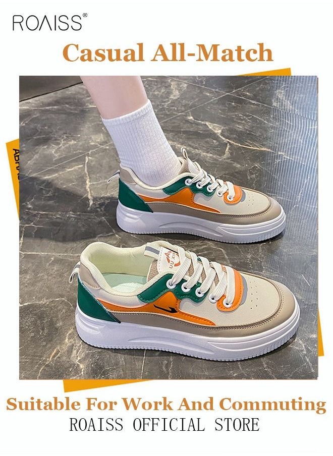 roaiss - Ladies Canvas Shoes Casual Shoes Sports Breathable and Wear-Resistant Street Style Mid-Top Sneakers Women's Fashion All-Match Color Block Sneakers Athlesiure Shoes - Image 1