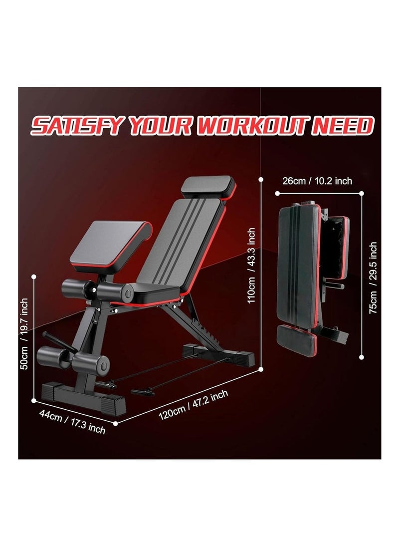 Arabest Adjustable Weight Bench, Foldable Exercise Workout Bench, Extended head & neck protection, Decline/Incline/Bench Press, Utility Bench for Home Gym Full Body Fitness with Elastic Ropes - Image 5