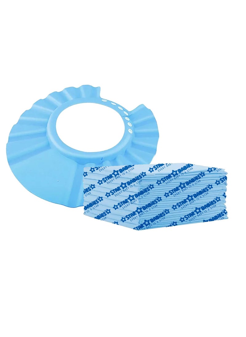 STAR BABiES Star Babies - Combo Pack of 2- Disposable Changing Mat Pack of 12 with Shower Cap - Blue  - Image 1