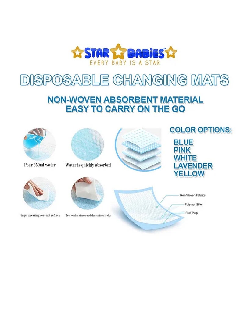 STAR BABiES Star Babies - Combo Pack of 2- Disposable Changing Mat Pack of 12 with Shower Cap - Blue  - Image 3