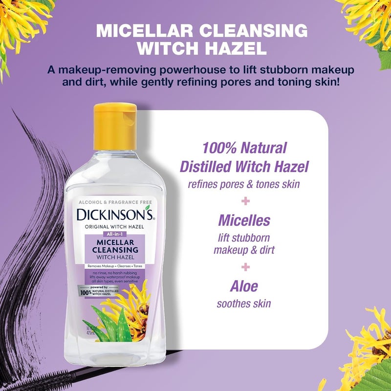 Dickinson's Micellar Cleansing Witch Hazel, An All-in-1 Makeup Remover, Pore Refiner, Skin Cleanser and Toner; Alcohol Free with Aloe, for Sensitive Skin, 16oz - Image 3