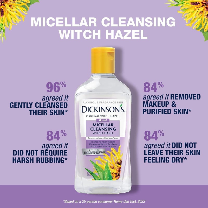 Dickinson's Micellar Cleansing Witch Hazel, An All-in-1 Makeup Remover, Pore Refiner, Skin Cleanser and Toner; Alcohol Free with Aloe, for Sensitive Skin, 16oz - Image 4