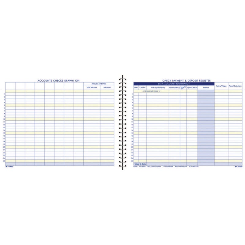 Adams Check Payment and Deposit Register 812 x 11 44 Pages AFR60 White