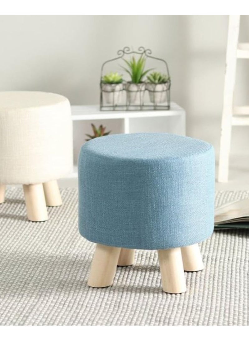 LINGWEI Round Ottoman Stool with Wooden Legs Blue 28x28x28cm  - Image 1