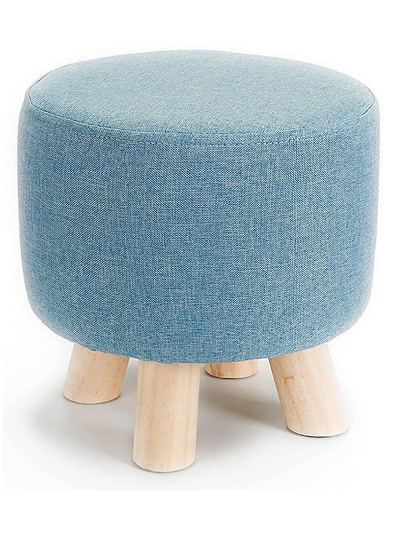 LINGWEI Round Ottoman Stool with Wooden Legs Blue 28x28x28cm  - Image 4