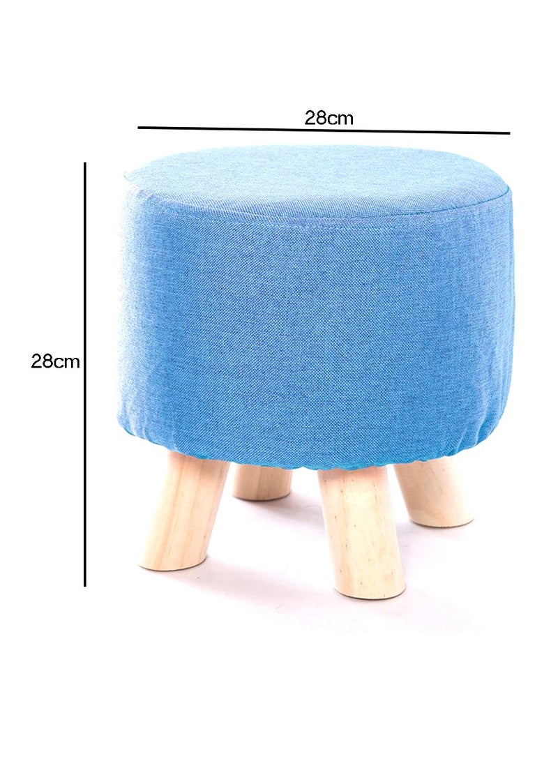 LINGWEI Round Ottoman Stool with Wooden Legs Blue 28x28x28cm  - Image 5
