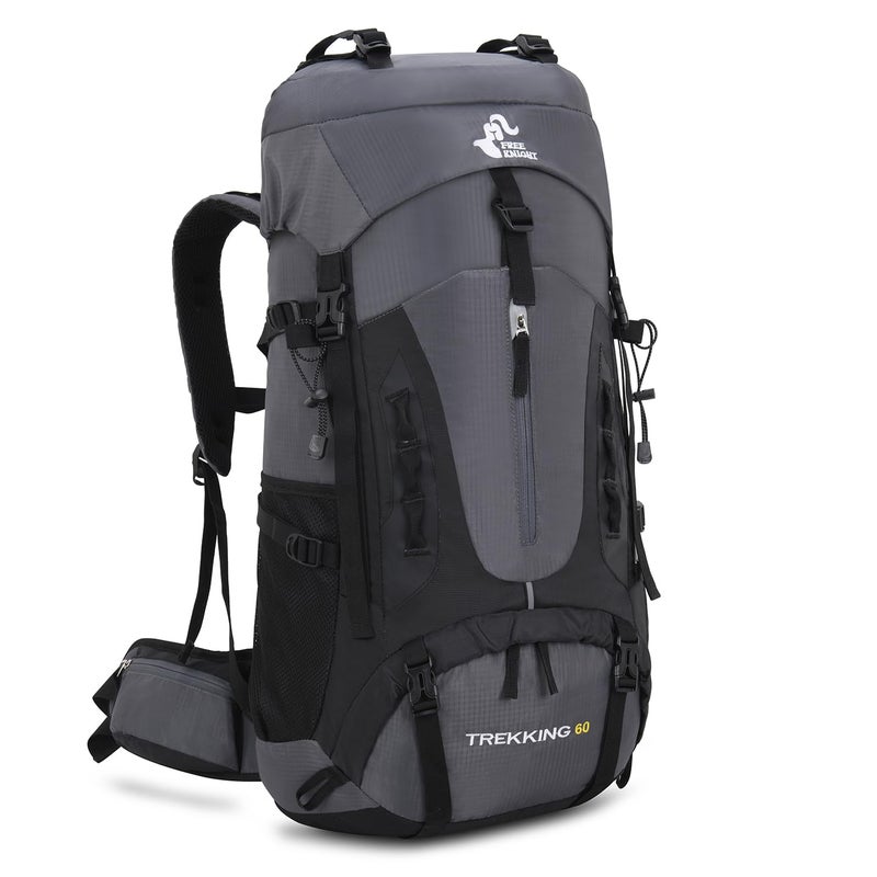 Bseash 60L Hiking Camping Backpack with Rain Cover, Waterproof Large Capacity Outdoor Sport Travel Daypack Climbing Touring (Gray) - Image 1