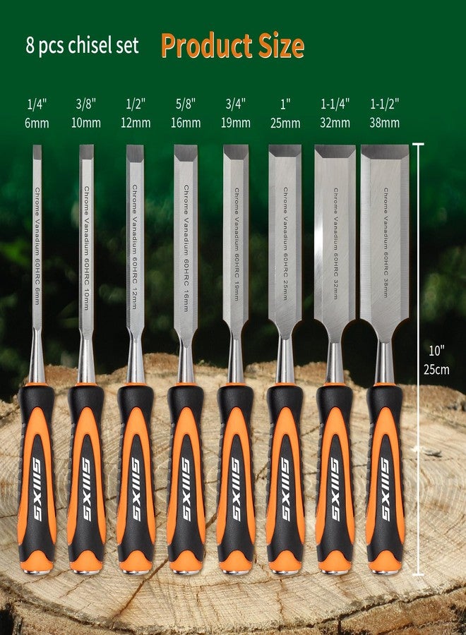 SIIIXS 13pcs Professional Wood Chisel Set, 8pcs Woodworking Chisel Set with 1pcs Honing Guide, 1pcs Sharpening Stone and 2pcs Carpenter Pencils - Image 2