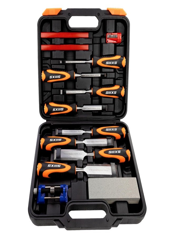 SIIIXS 13pcs Professional Wood Chisel Set, 8pcs Woodworking Chisel Set with 1pcs Honing Guide, 1pcs Sharpening Stone and 2pcs Carpenter Pencils - Image 1