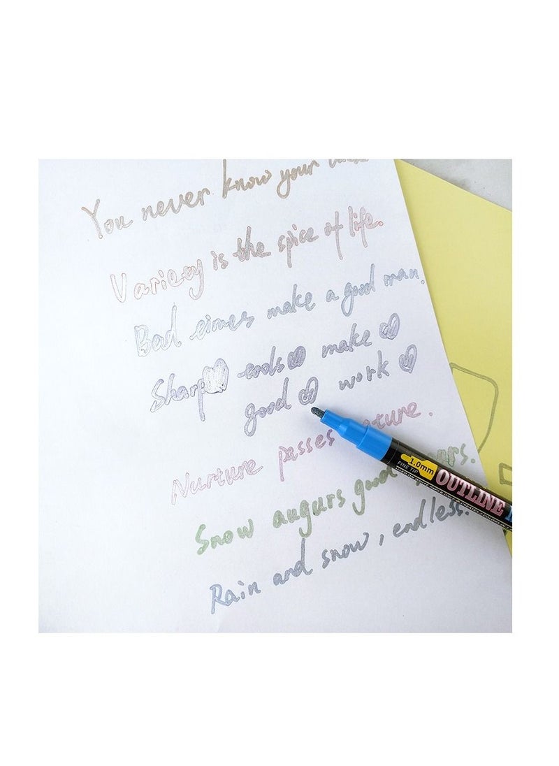Arabest - Outline Markers Pens Shimmer Markers - 12 Colors Shimmer Marker Set for Doodling Super Squiggles Outline Markers for Kids Ages 8-12 Double line Pen for Drawing Card Making Calligraphy Journal Pens - Image 1