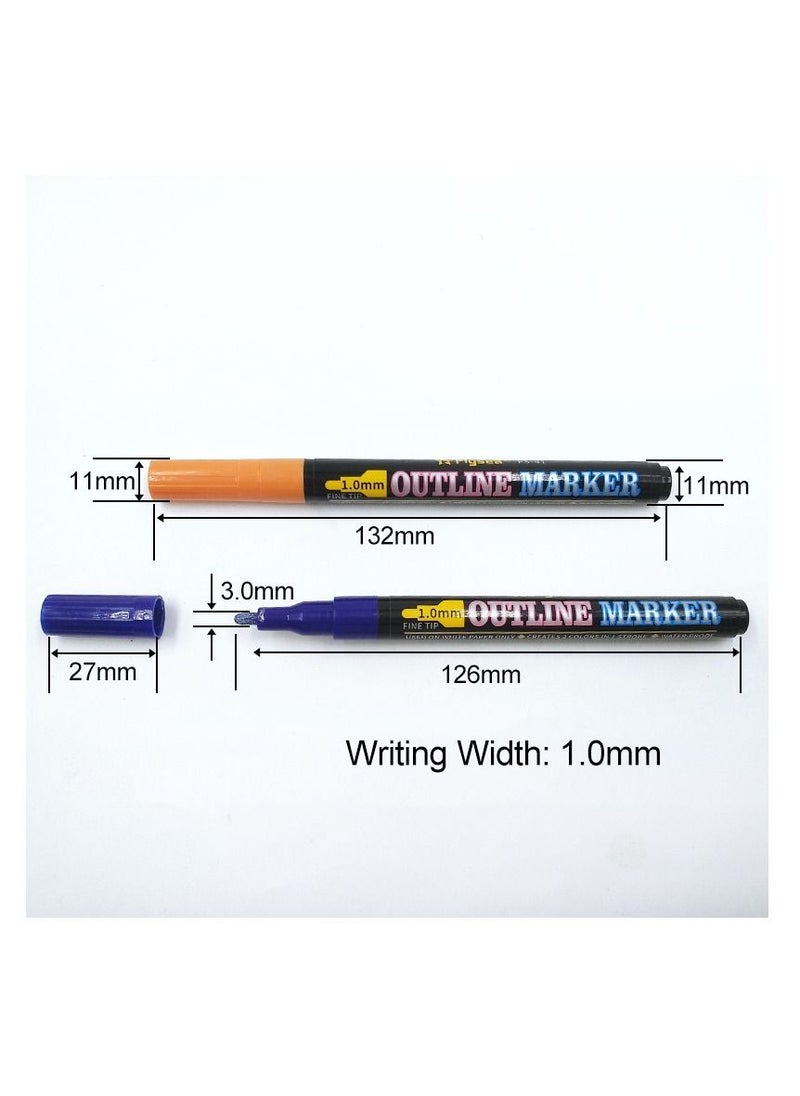 Arabest - Outline Markers Pens Shimmer Markers - 12 Colors Shimmer Marker Set for Doodling Super Squiggles Outline Markers for Kids Ages 8-12 Double line Pen for Drawing Card Making Calligraphy Journal Pens - Image 1