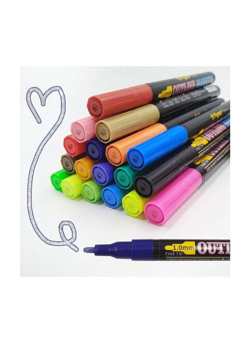 Arabest - Outline Markers Pens Shimmer Markers - 12 Colors Shimmer Marker Set for Doodling Super Squiggles Outline Markers for Kids Ages 8-12 Double line Pen for Drawing Card Making Calligraphy Journal Pens - Image 1
