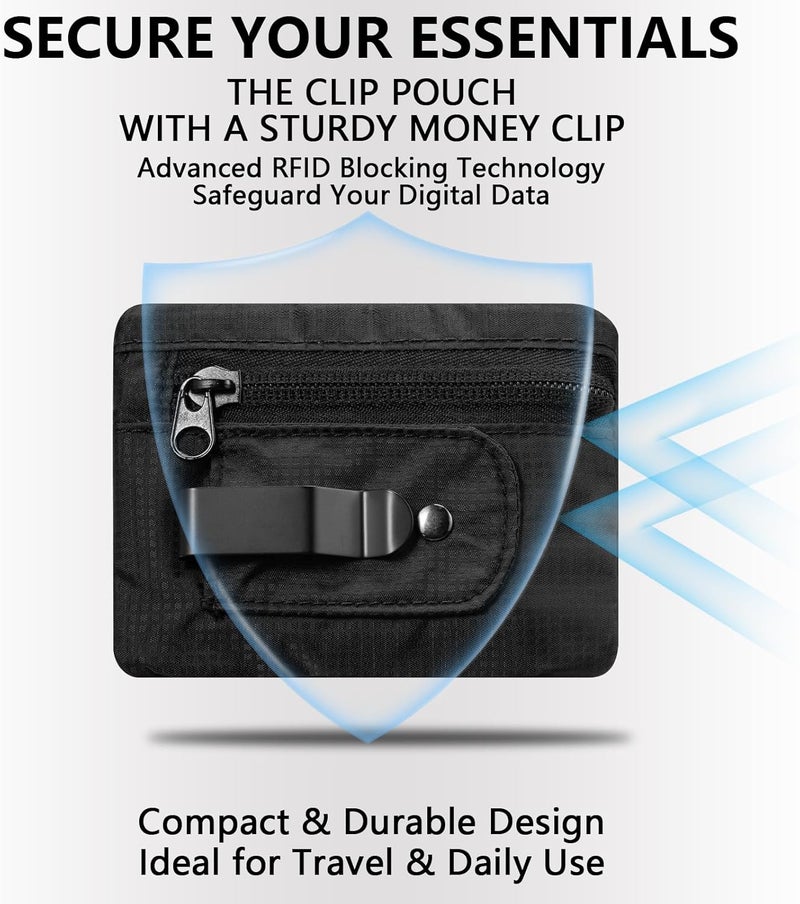 KOSMCCO RFID Blocking Clip Stash Pocket, Compact Hidden Travel Belt Wallet for Cards & Cash - Slim Pickpocket-Proof Design for Everyday Carry, Black - Image 3