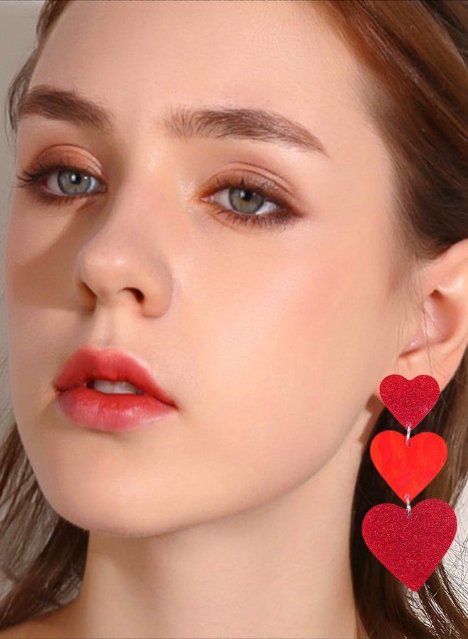Cifudec Heart Earrings Dangle Valentine's Day Earrings Heart Earrings Cute Love Dangling Heart Earrings for Women, Normal, Acrylic, No Gemstone - Image 3