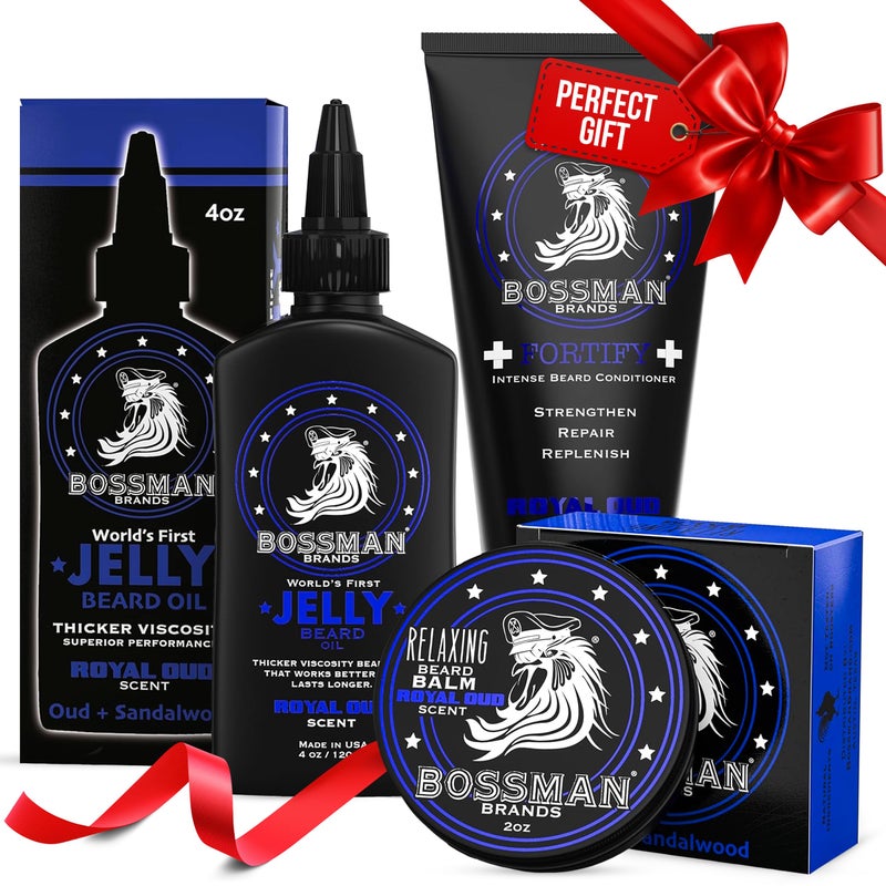 Bossman Essentials Beard Kit for Men, Set of 3 - Beard Oil Jelly, Fortifying Conditioner Cream, Beard Balm - Grooming Growth Care Accessories - Gift Set for Men (Royal Oud) - Image 2
