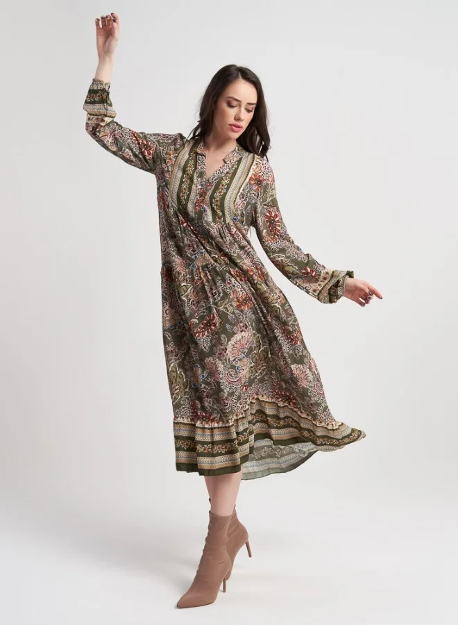 هايليز Bohemian Paisley Maxi Dress - Olive