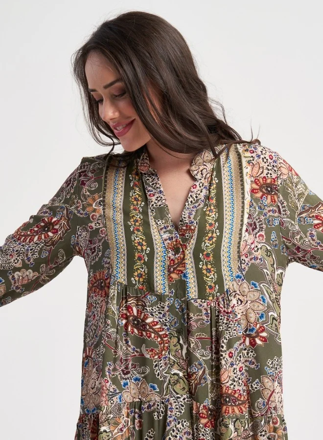 هايليز Bohemian Paisley Maxi Dress - Olive