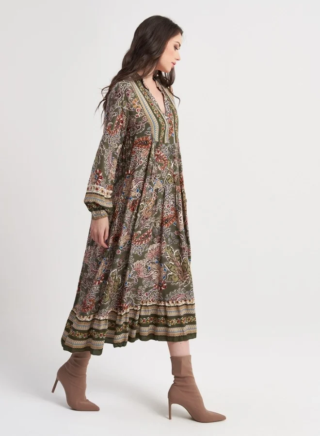 هايليز Bohemian Paisley Maxi Dress - Olive