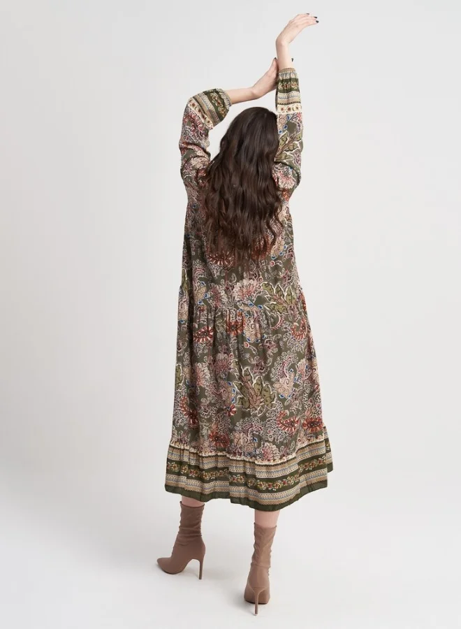 هايليز Bohemian Paisley Maxi Dress - Olive