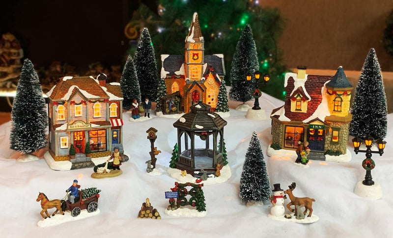 Moments In Time MOMENTS IN TIME Christmas Village 20 pc Set with LED Lights Battery Operated not Included 