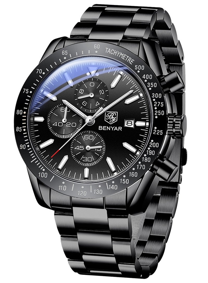 BENYAR BY BENYAR Mens Watches Analog Quartz Chronograph Waterproof Watch for Men Business Work Sport Casual Classic Stainless Steel Dress Men's Wrist Watches Elegant Gifts for Men - Image 1