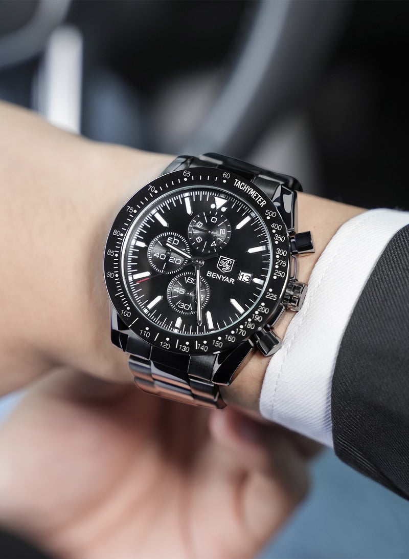 BENYAR BY BENYAR Mens Watches Analog Quartz Chronograph Waterproof Watch for Men Business Work Sport Casual Classic Stainless Steel Dress Men's Wrist Watches Elegant Gifts for Men - Image 2