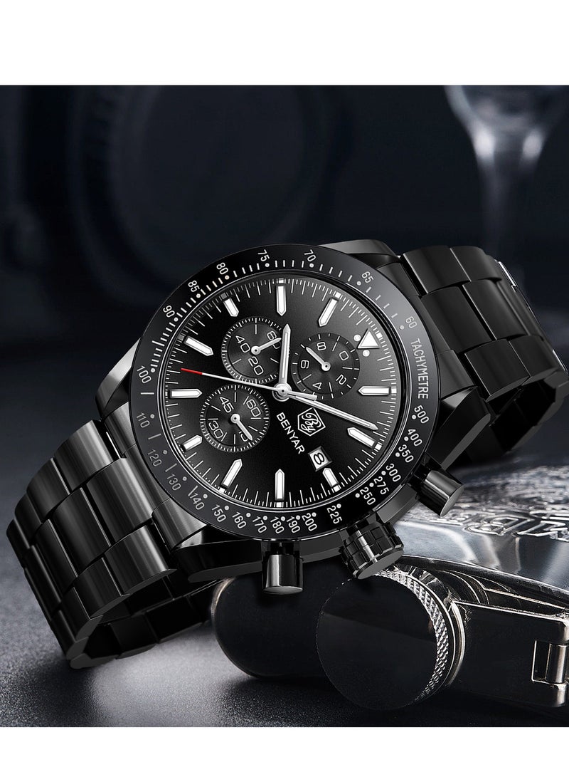 BENYAR BY BENYAR Mens Watches Analog Quartz Chronograph Waterproof Watch for Men Business Work Sport Casual Classic Stainless Steel Dress Men's Wrist Watches Elegant Gifts for Men - Image 5