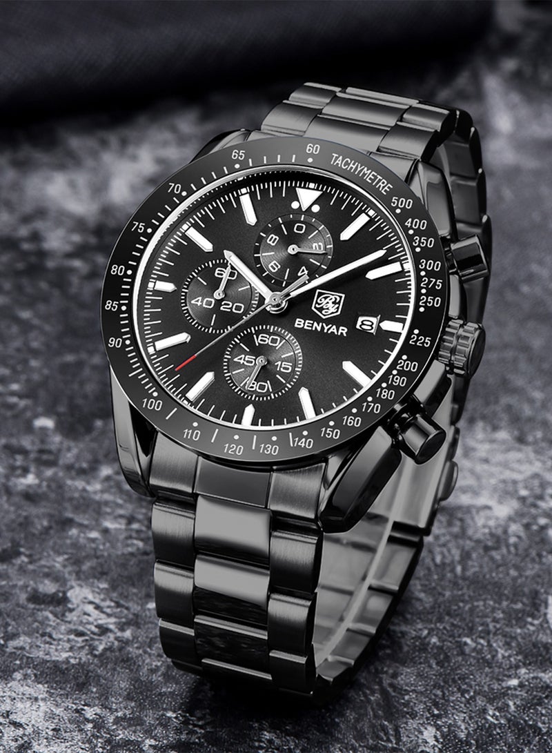 BENYAR BY BENYAR Mens Watches Analog Quartz Chronograph Waterproof Watch for Men Business Work Sport Casual Classic Stainless Steel Dress Men's Wrist Watches Elegant Gifts for Men - Image 4