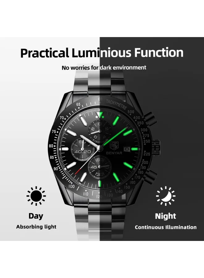BENYAR  BY BENYAR Mens Watches Analog Quartz Chronograph Waterproof Watch for Men Business Work Sport Casual Classic Stainless Steel Dress Men's Wrist Watches Elegant Gifts for Men  | Best Price UAE