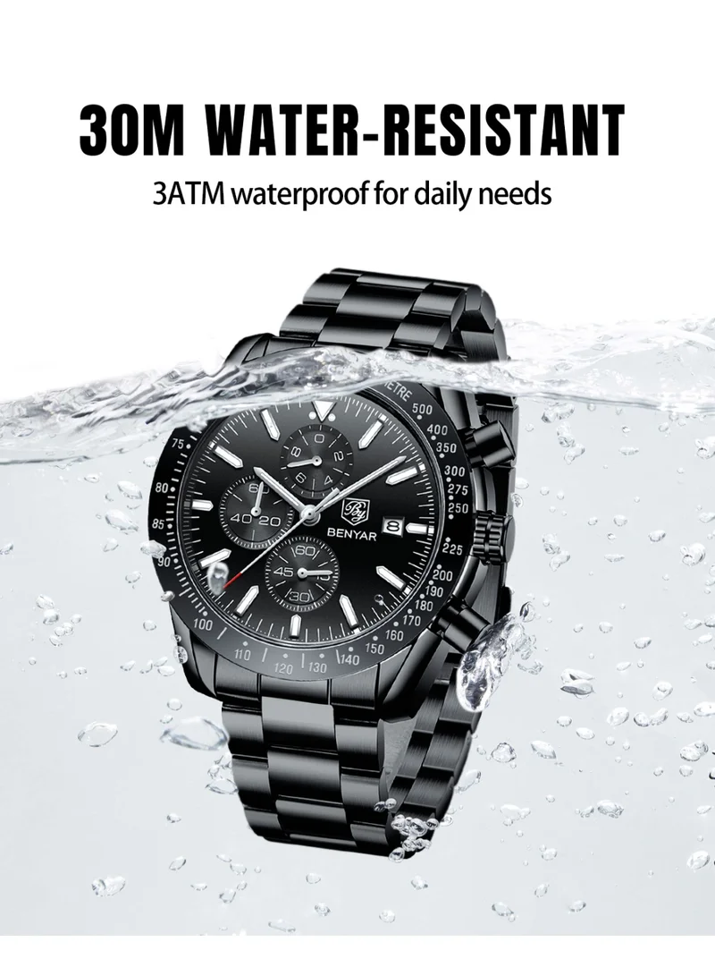 BENYAR  BY BENYAR Mens Watches Analog Quartz Chronograph Waterproof Watch for Men Business Work Sport Casual Classic Stainless Steel Dress Men's Wrist Watches Elegant Gifts for Men  | Best Price UAE