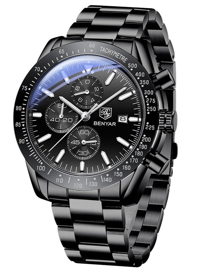 BENYAR Mens Watches Analog Quartz Chronograph Waterproof Watch for Men Business Work Sport Casual Classic Stainless Steel Dress Men's Wrist Watches Elegant Gifts for Men - Image 1