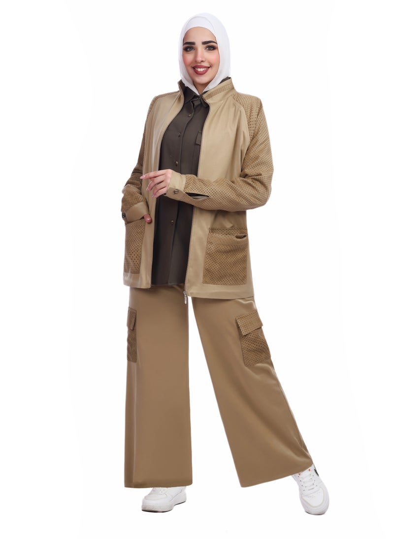 Smoky Egypt Raglan Sleeves Faux Suede Jacket  - Beige - Image 2