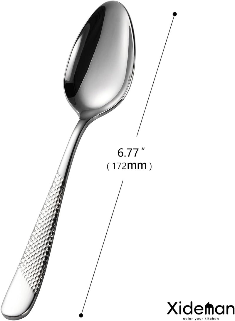 Xideman ® 12-Piece Premium Hammered Teaspoons Set (6.7 inch), 18/10 Stainless Steel Tea Spoons, Durable Small Spoon, Mirror Polished Dessert Spoons Silverware for Home, Kitchen, Restaurant (Silver) - Image 3