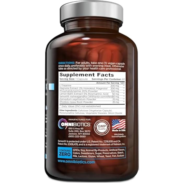 OmniBiotics أومني بيوتيكس مكمل الكورتيزول للنساء والرجال - منظم عالي للكورتيزول مع أشواغاندا، إل-ثيانين، مستخلص الماغنوليا، فوسفاتيديل سيرين لدعم الاسترخاء، الهدوء، وإزالة السموم - 60 كبسولة نباتية - Image 5