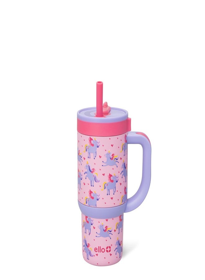 Ello Oasis 14oz Stainless Steel Toddler Tumbler with Handle & Retracting Straw, 100% Leakproof, Double-Wall Vacuum Insulated, Kids Water Bottle for School, BPA Free, Dishwasher Safe, Unicorns - Image 1