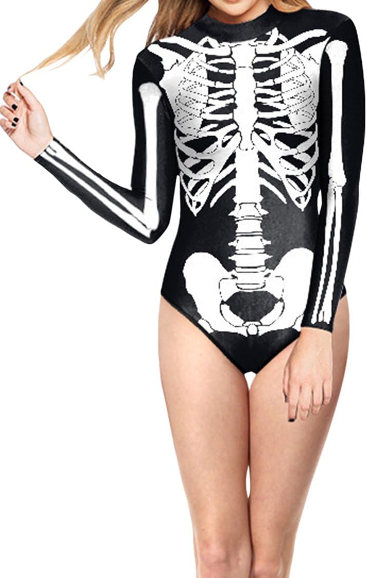 Timemory Womens Halloween 3D Skeleton Costume Cosplay Print Tights - Image 1