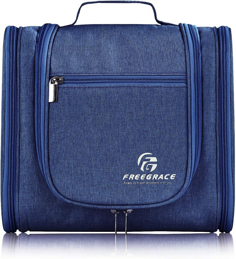 Freegrace Hanging Toiletry Bag Extra Large Capacity | Premium Travel Organizer Bags For Men And Women | Durable Waterproof Nylon Bathroom, Shower, Makeup Bag For Toiletries, Cosmetics, Brushes (Snow Blue) - Image 1