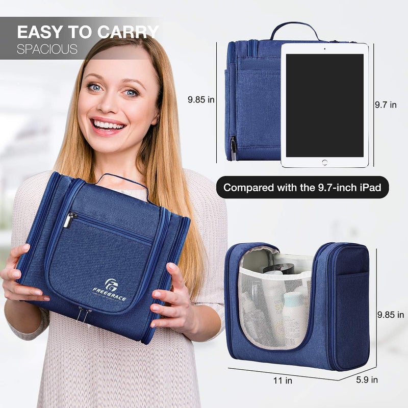 Freegrace Hanging Toiletry Bag Extra Large Capacity | Premium Travel Organizer Bags For Men And Women | Durable Waterproof Nylon Bathroom, Shower, Makeup Bag For Toiletries, Cosmetics, Brushes (Snow Blue) - Image 4