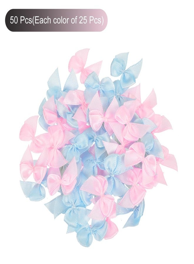 MECCANIXITY 50Pcs Mini Ribbon Bow 1" Mini Fabric Satin Ribbon Flower Bows for Craft DIY Sewing Wedding Birthday Party Pink & Blue - Image 4